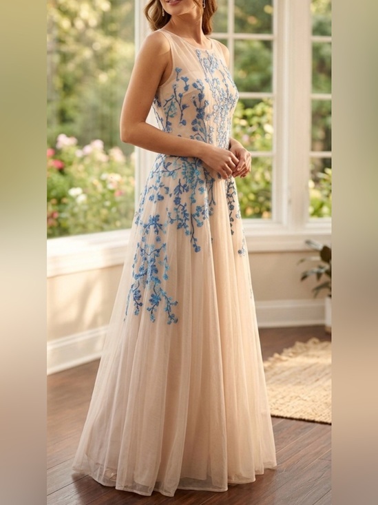 Nicole Miller New York Dresses & Skirts - Nicole Miller NY Floral Embroidered Formal A-Line Maxi Evening Dress Sz 8 EUC